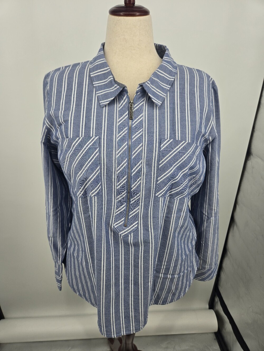 Tommy Hilfiger Blue Striped Pullover Half Zip Top XXL (8058)